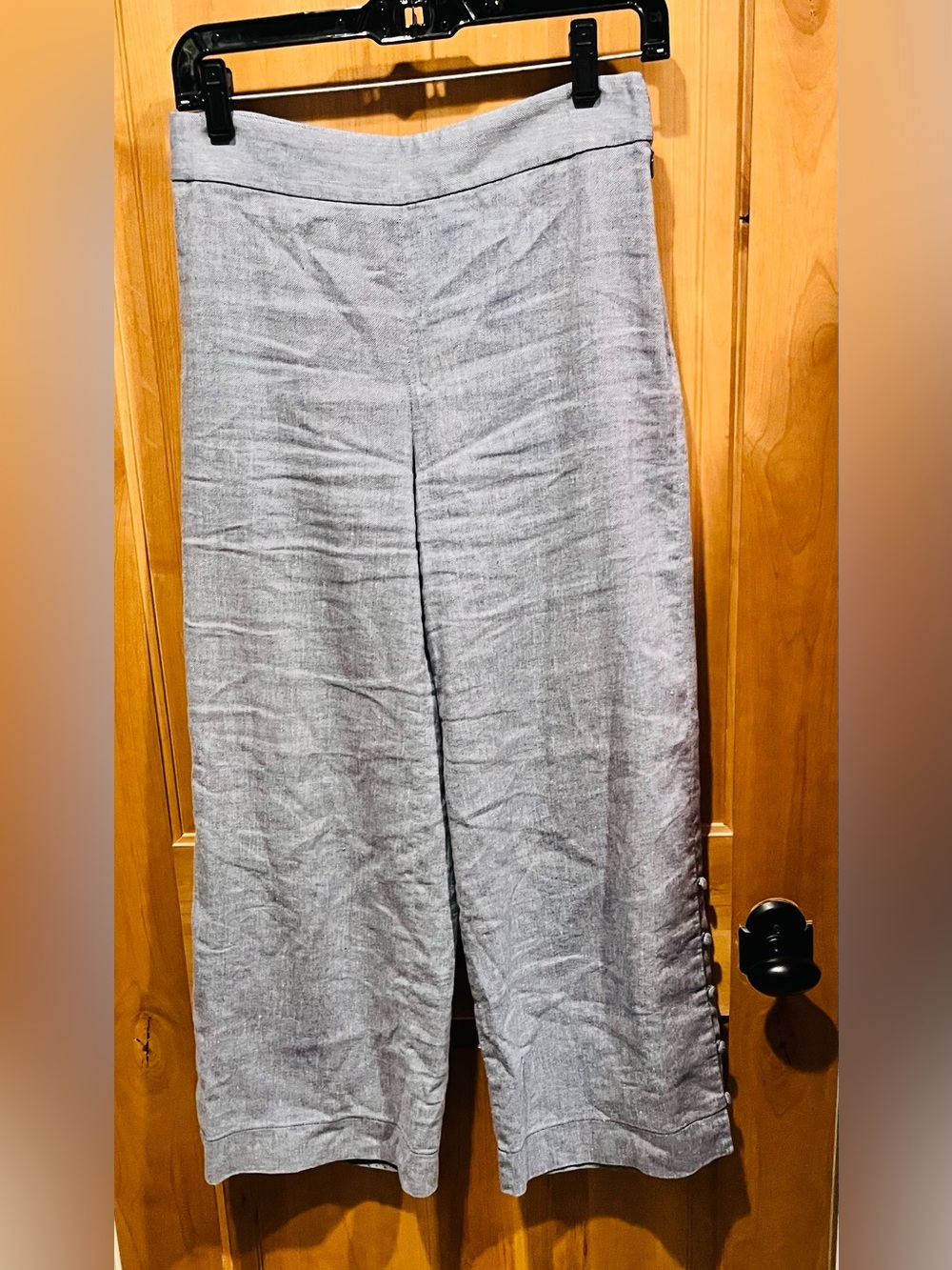Club Monaco Light Blue Wide-Leg Linen-Blend Capri Pants